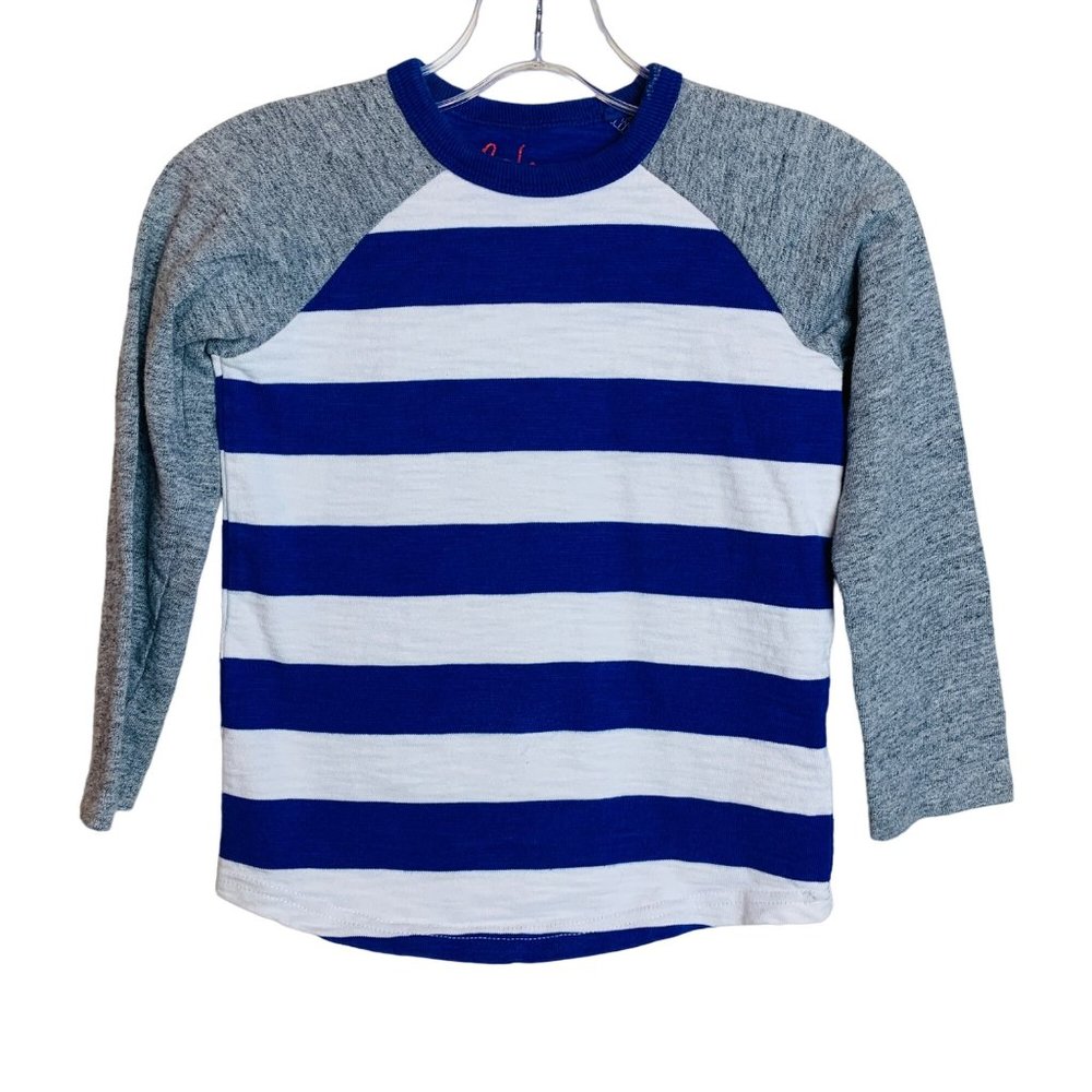 Boden Blue Stripe Raglan Cotton Tee Shirt Size 3-4 Years